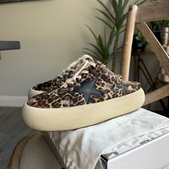 Golden Goose Shoes - Golden goose Space-Star Sabot in leopard print pony skin with black star